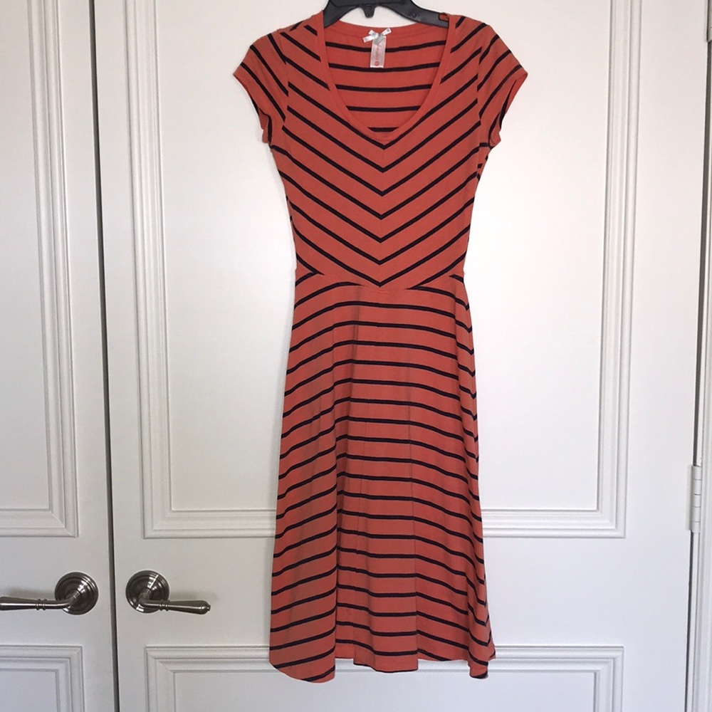 Orange and navy striped DownEast dress.